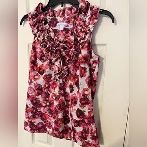 New York &Company XS sleeveless pink floral ruffles top